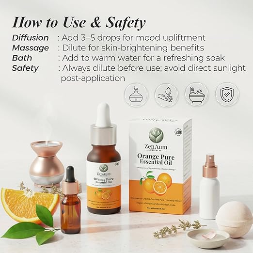 100% Natural Orange Therapeutic Grade Essential Oil | 15ml | Mood Uplifting, Skin Brightening & Aromatherapy Sourced from Andhra Pradesh | GMP, ISO & IFRA Certified