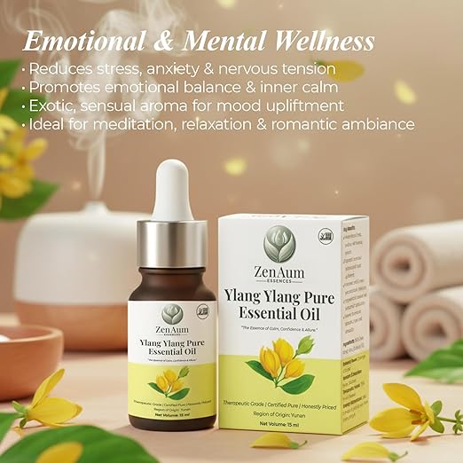 100% Natural Ylang Ylang Therapeutic Grade Essential Oil | 15ml | Stress Relief, Skin & Hair Care, Aromatherapy | Sourced from Yunan | GMP, ISO & IFRA Certified