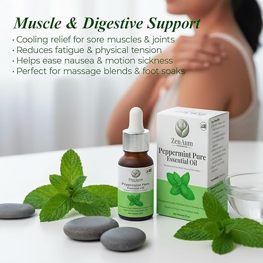 100% Natural Peppermint Therapeutic Grade Essential Oil | 15ml | Headache & Sinus Relief, Mental Clarity & Aromatherapy | Sourced from India | GMP, ISO & IFRA Certified