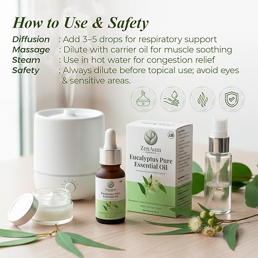 100% Natural Eucalyptus Therapeutic Grade Essential Oil | 15ml | Respiratory Relief, Muscle Soothing & Aromatherapy | Sourced from Yunan| GMP, ISO & IFRA Certified