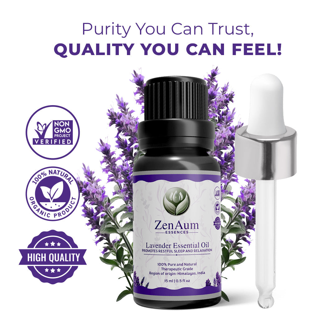 ZenAum Essences Pure Lavender Essential Oil | 100% Natural & Therapeutic Grade | Relaxation, Skin Care, Crown Chakra Balance, and Aromatherapy | 15ml